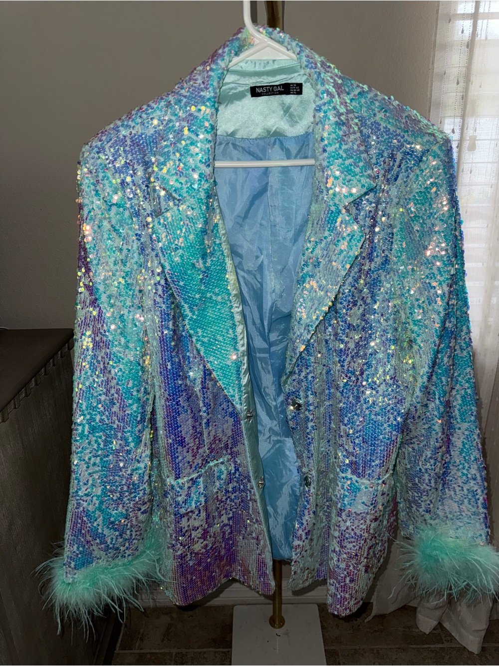 Nasty Gal sequin boa cuff blazer jacket